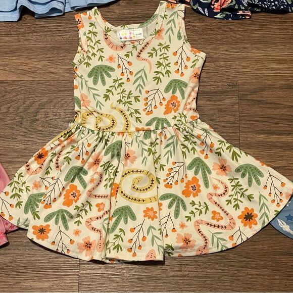 Dot Dot Smile 5 Sleeveless Twirl Dresses Floral Solid Blue Cream Pink 12-24 mos - Picture 4 of 12